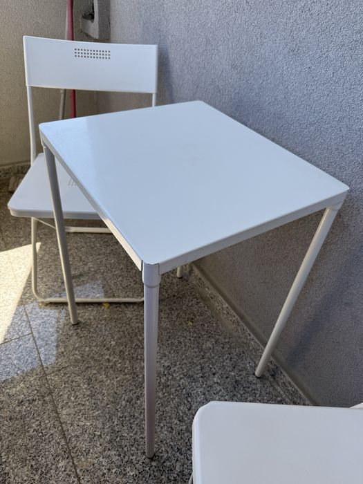 Set Masă+2scaune pliante, exterior, alb