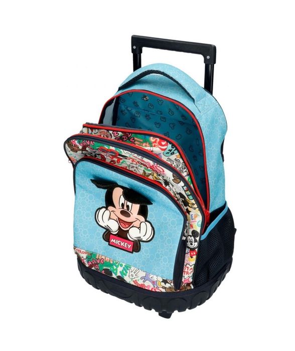 Ghiozdan troler, Mickey Mouse Be Cool, 2 roti duble, 3 compartimente