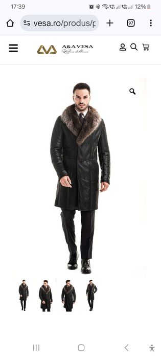 vand palton din blana naturala de miel cu guler de raton marimea 52