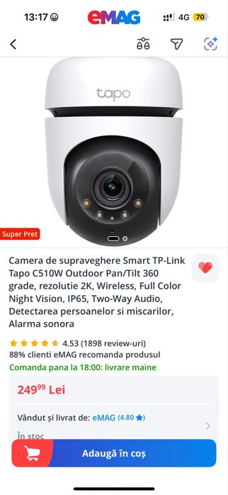 Camera de supraveghere Smart TP-Link Tapo C510W