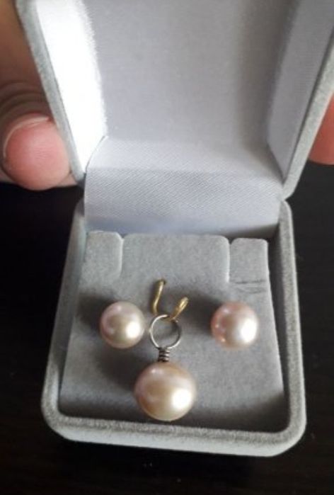 Сребърен перлен комплект