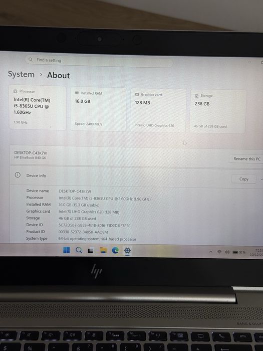 HP EliteBook 840 G6 – i5 Gen 8, 16GB RAM, SSD 256GB + bonus HP Thunderbolt 3 Dock