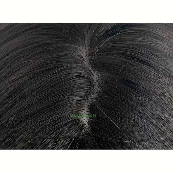 Синтетична тъмно кафява перука - 55 см с бретон и зиг-заг път