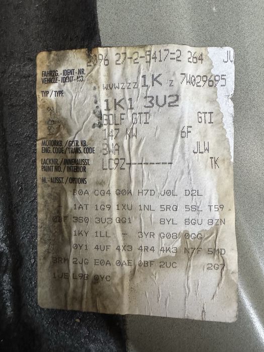 На ЧАСТИ. VW Golf 5 2.0 GTI  200кс 2006г код на мотор BWA