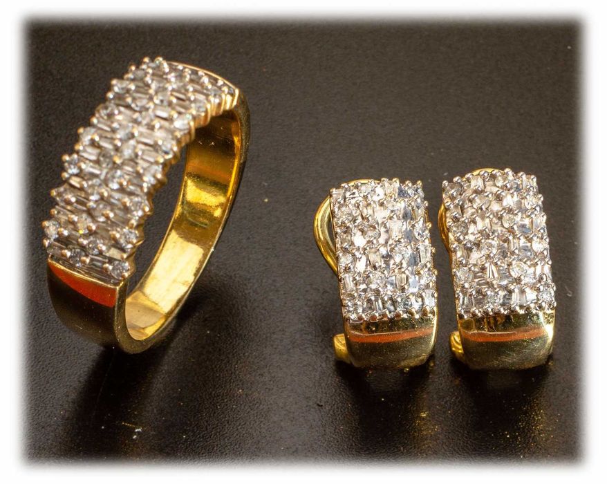 Диамантен Златен Пръстен и Диамантени Обеци 18ct. Комплект + Сърце