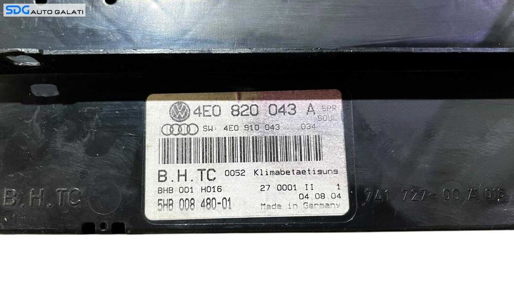 Panou Modul Unitate Comanda AC Aer Conditionat Clima Dublu Climatronic Dual Zone cu Incalzire Scaun Scaune Audi A8 D3 2002 - 2008 Cod 4E0820043A [LC0728]