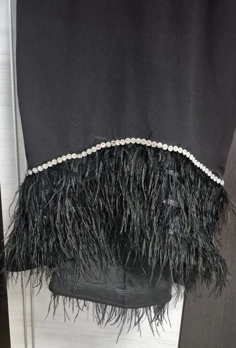 Rochie neagra nr.48 cu stras si franjuri