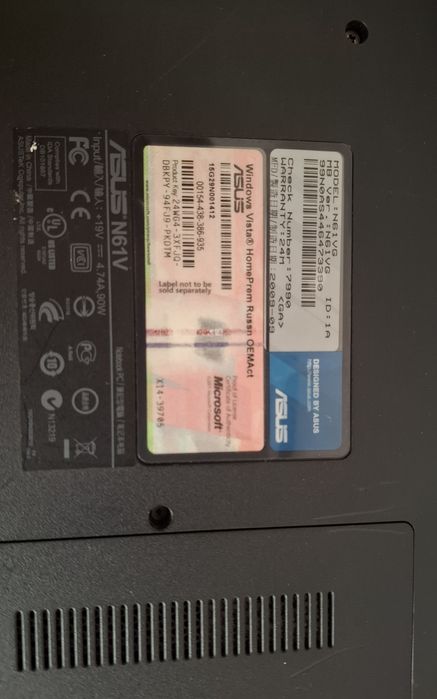 Продается Ноутбук ASUS n61vg  модель. Экран 16 дюймов