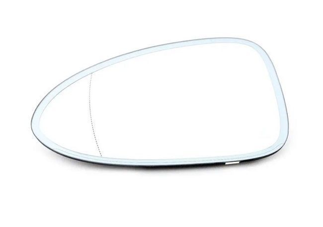 Geam oglinda exterioara cu suport fixare Porsche Macan 95b, 12.2013-, partea Stanga, incalzit; sticla asferica; geam cromat; 2 pini poli, Aftermarket