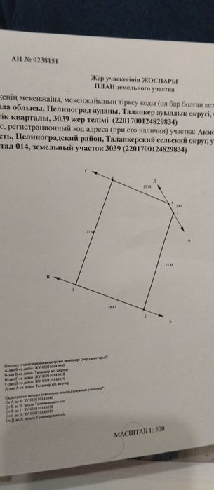 Продам участок. Район Талапкера.