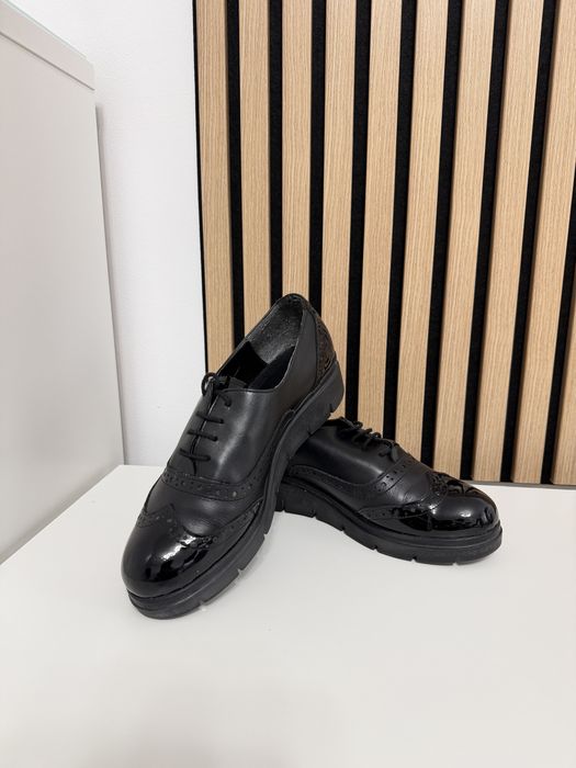 Pantofi Oxford casual de damă din piele naturală negri