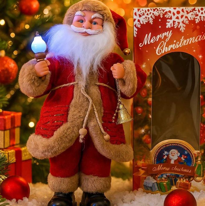 Декоративен музикален Дядо Коледа със светеща факла