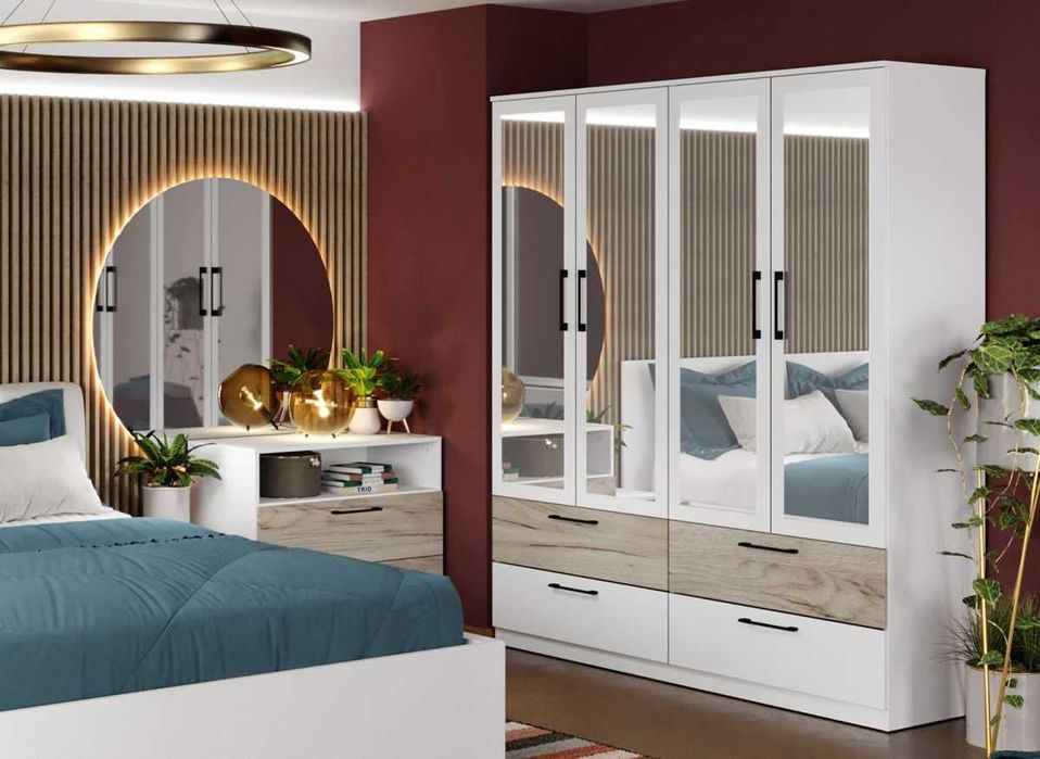 Dulap Relax Alb / Stejar k02 – C164/07 cu oglinda