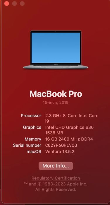 Macbook Pro 15 inch 2019 i9