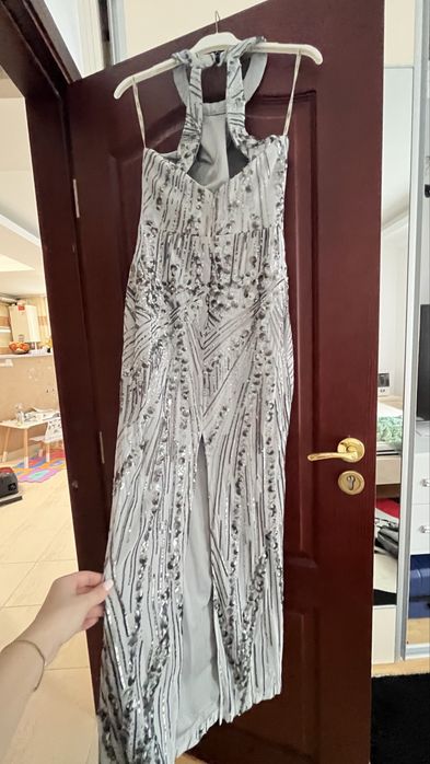 Rochie de ocazie gri cu paiete