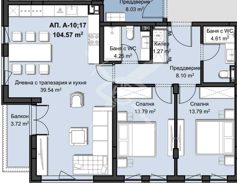 Тристаен апартамент кв. Христо Смирненски 804-23795