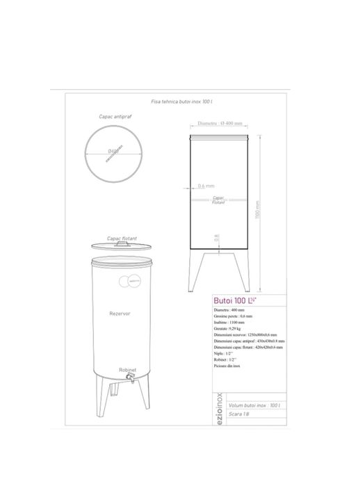 Butoi inox cu capac flotant 100L