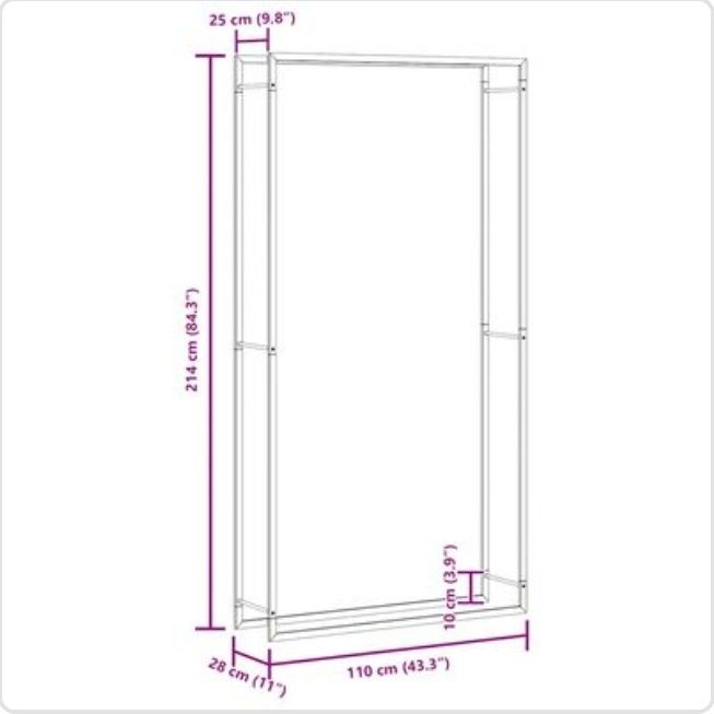 Suport pentru lemne de foc, negru mat, 110x28x214 cm, oţel