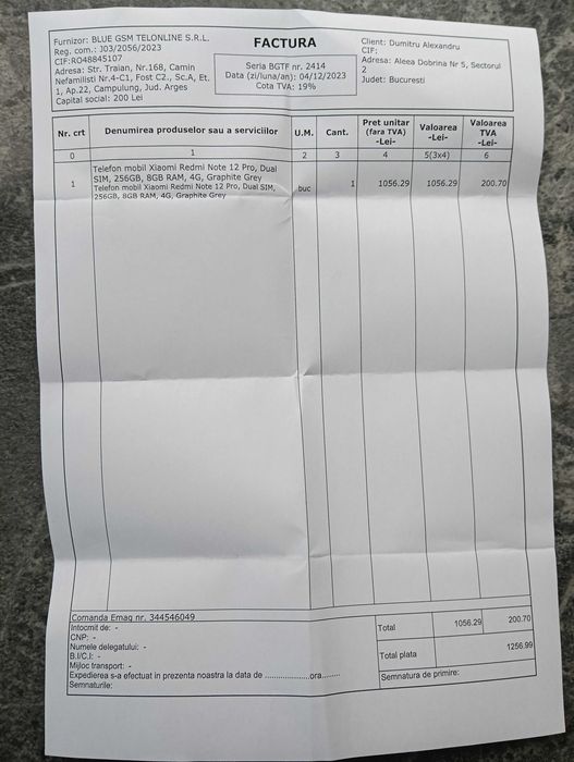 Vand Telefon Xiaomi Redmi Note 12 Pro 256 Gb Rom / 8 GB RAM