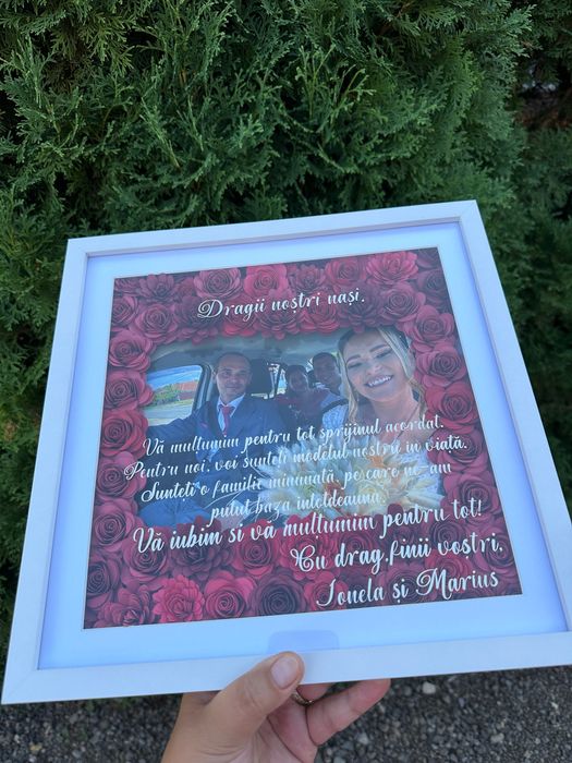 Tablou 3D personalizat cu flori din hartie, poza si text