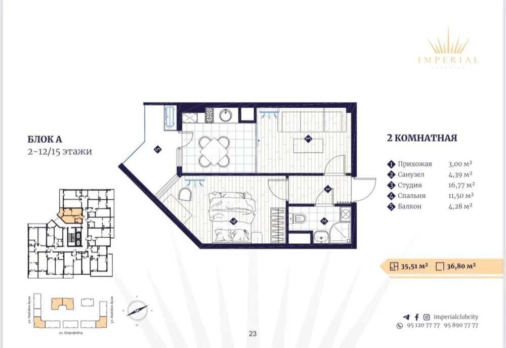 Продажа Квартиры ЖК Imperial Club City Ц2 2/12/15 38м2 Коробка