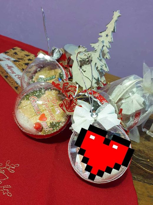 Коледна топка със снимка + подарък органзена торбичка