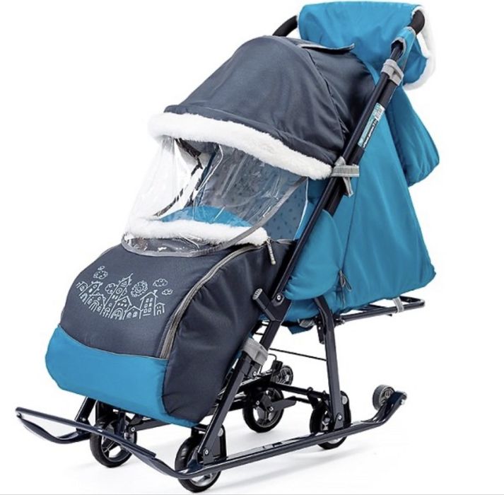 Санки-коляска Nika Ника Детям 7-1 (НД 7-1), цвет серый с бирюзовым