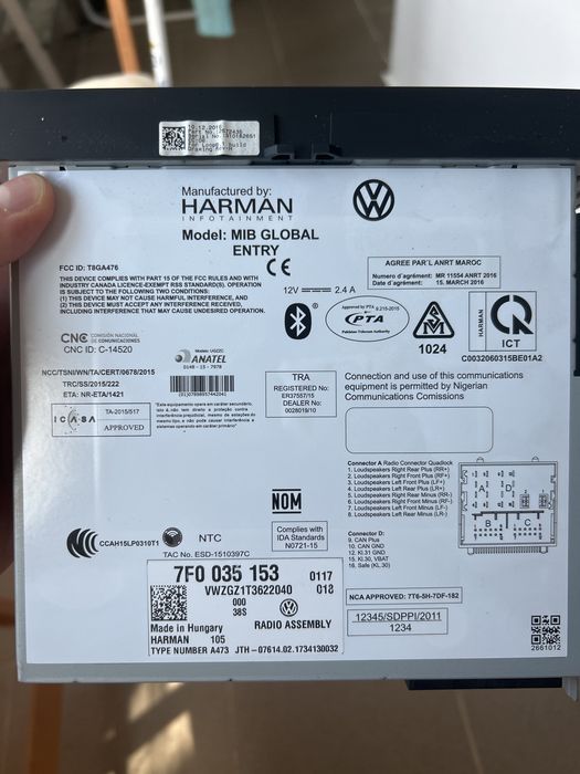 Radio original VW Transporter T6 Harman MIB 7F0035153 Bluetooth