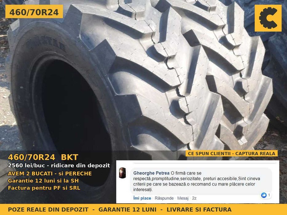 Anvelope Cauciucuri 460/70R24 460/70 R24 4607024 17.5LR24 BKT Buldo Industrial SH Second Hand 460/70-24 Garantie 1 An Factura Livrare Utilaje Agricole
