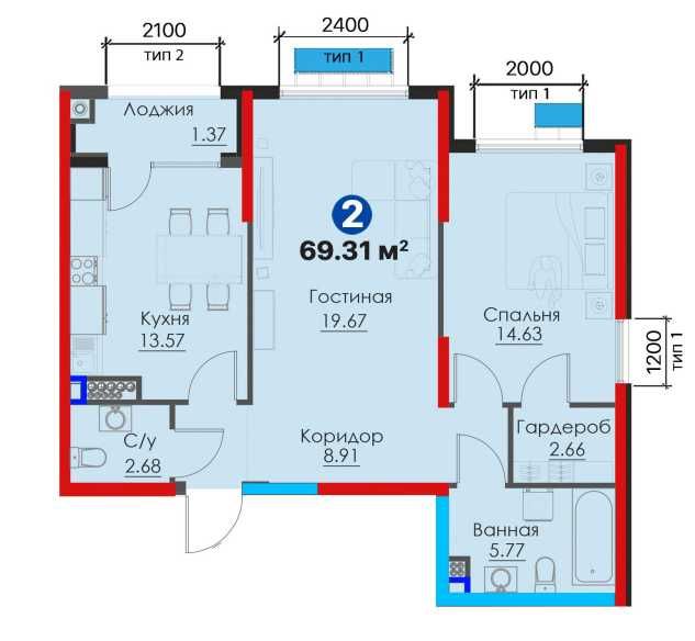 Полноценная 2-ком! ЖК Бизнес класса с кадастром на Юнусабаде в Ипотеку