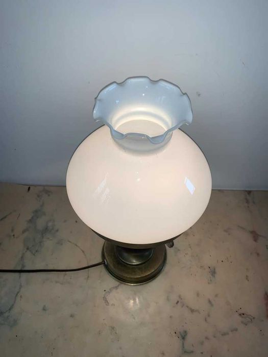 Veiaza lampa din alama bronz lemn abajur sticla