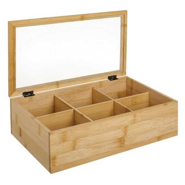 Бамбукова кутия за чай Mercado Trade, С капак, Кафяв