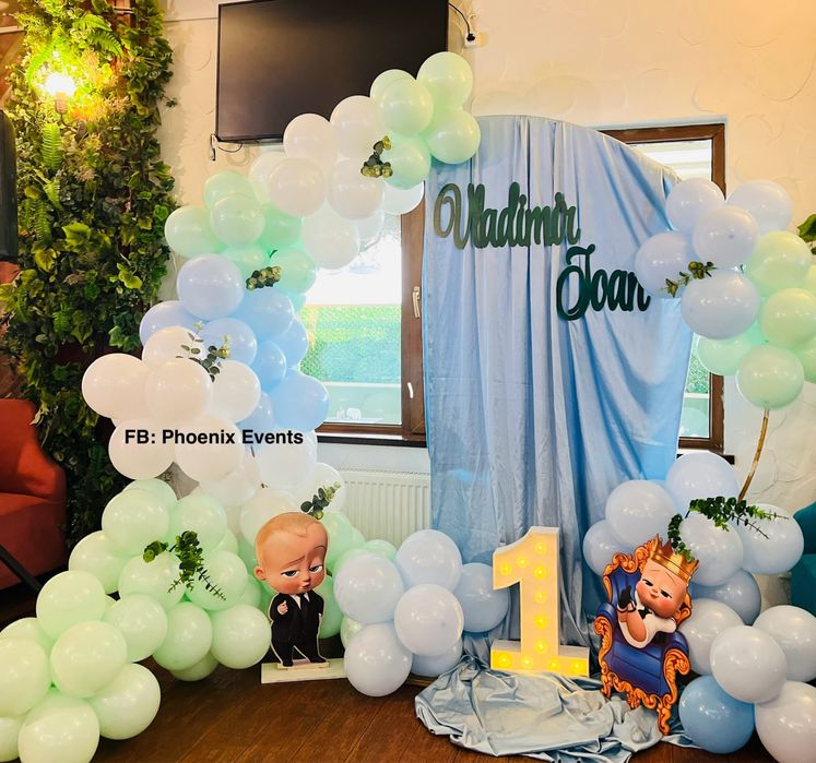 Photocorner panou foto baloane aranjament majorat aniversare botez cun