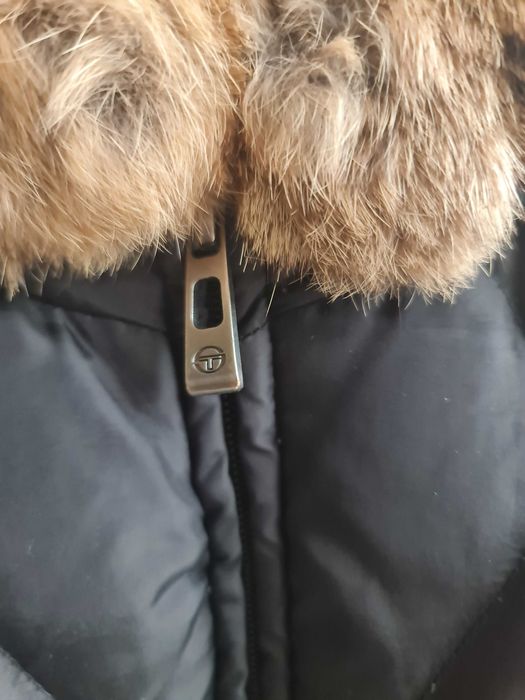 Тъмно синьо пухено яке SERGIO TACCHINI  с яка от заек XS -  S