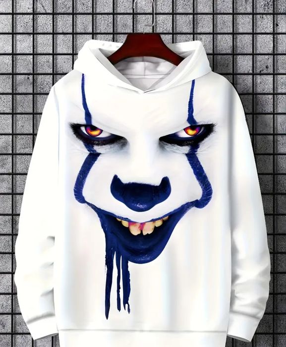 Hanorac 3D, alb, cu glugă.