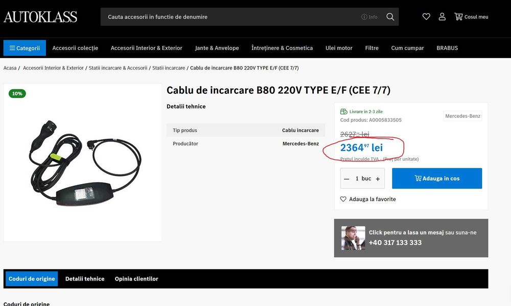 Cablu incarcare Mercedes la priza 220, nou , original