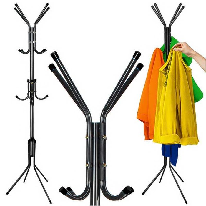 Стояща закачалка за дрехи – 170 см, метална с 4 крака, черна и бяла