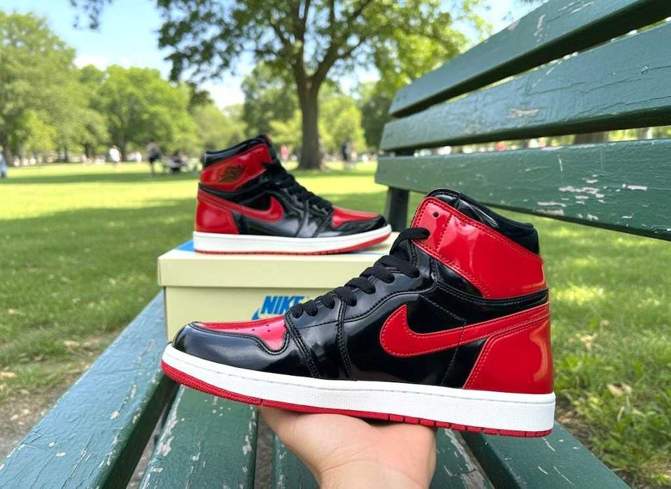 Adidasi Nike Jordan 1 High Patent Bred - Adidasi Unise Premium