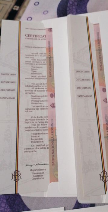 Vând coli 10 lei cu certificat de autenticitate ,tiraj 5000buc