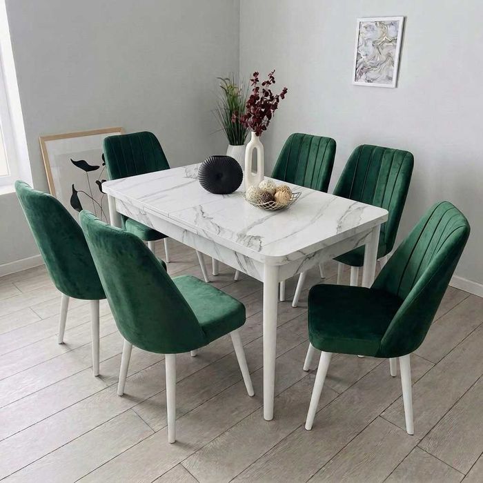 НОВИ! Комплект разтегателна трапезна маса + 6 стола