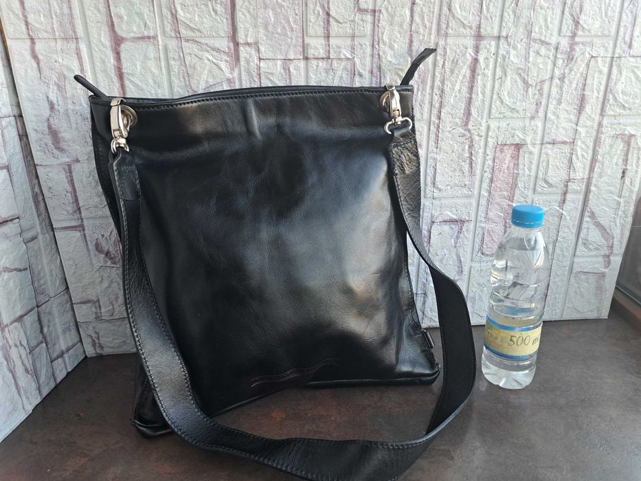 дамска чанта,черна кожена италианска чанта-естествена кожа,
