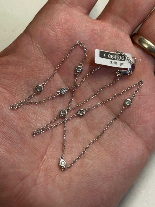 COLIER AUR alb 18K + 7 Diamante = 0.17ct - La baza Gatului - Nou - Cu eticheta - 864E !