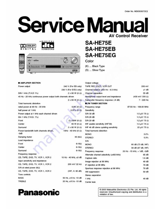 Panasonic SA-HE75 (Technics) Hi-Fi усилитель (ресивер)