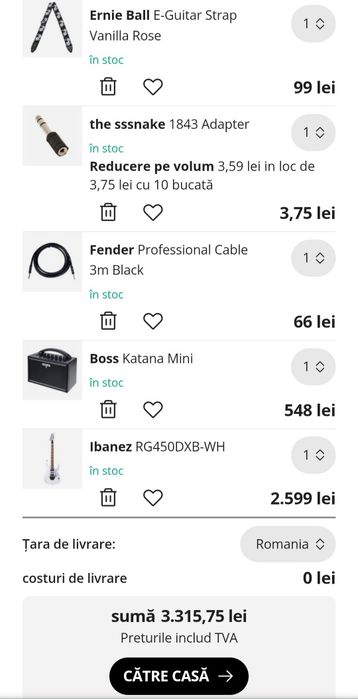 Chitară electrică Ibanez set complet (chitară+husă+amp+cablu+strap)