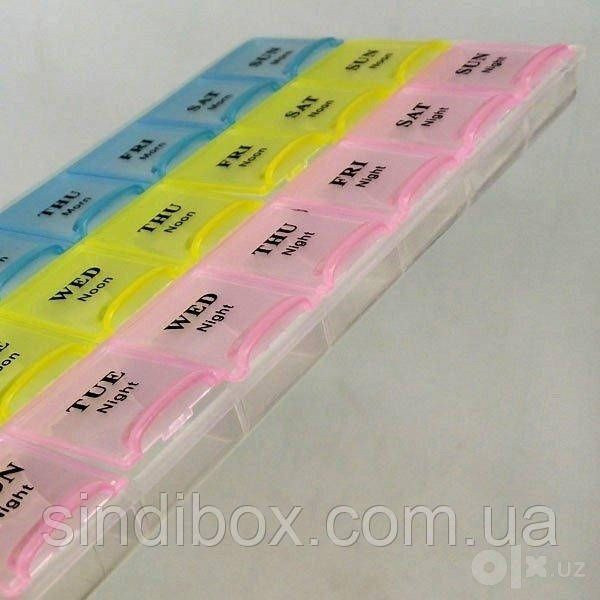 Таблетница органайзер для таблеток 21 ячейка 
21x11,5см пластиковая та