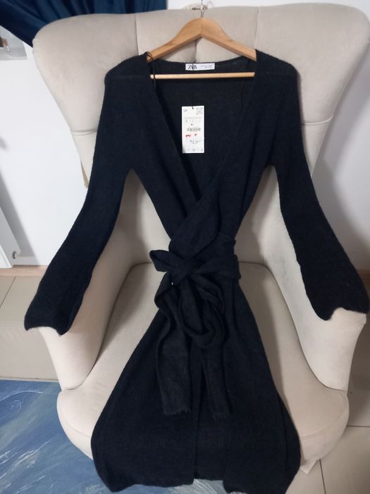 Cardigan lung cu cordon în talie lână și alpaca măsură S