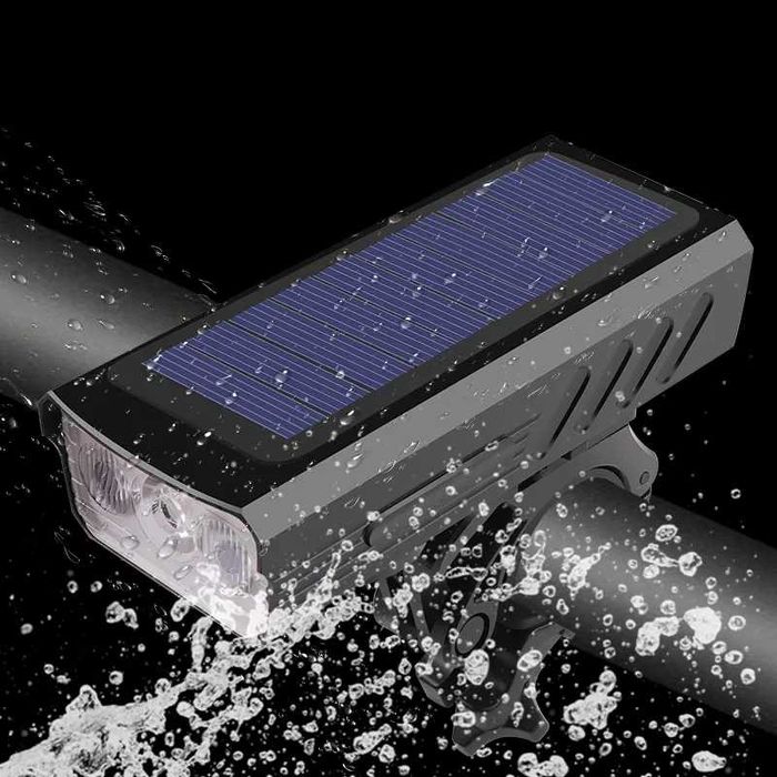 Соларен фар за велосипед с 3*T6 диода, сирена 120dB, 3000Lm