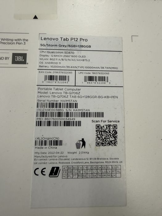 Lenovo tab P12 pro 5g storm grey 6/128gb