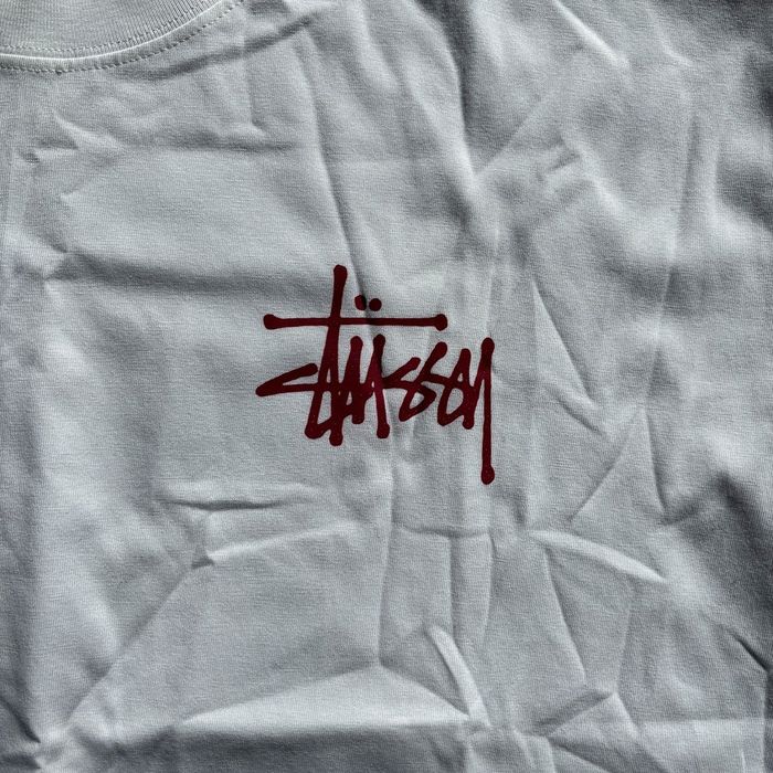 Stussy бяла тениска с голямо S на гърба и лого XL нова