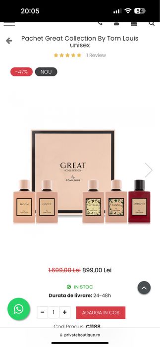 Set 5 buc, Apa de parfum, Great Collection, 250ml, By Tom Louis